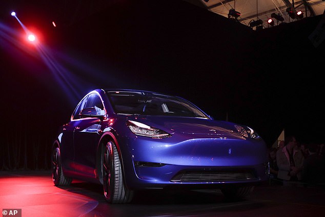 The Tesla Model Y is unveiled at the company's design studio in Hawthorne, California on March 14, 2019