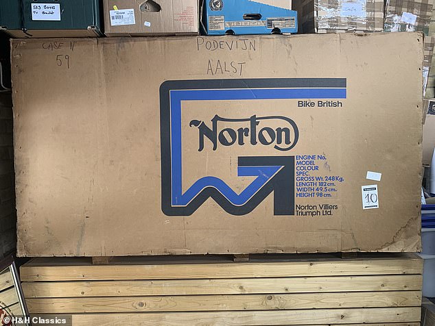 The contained motorbike even has its original storage packing, including the cardboard box that sits over the top of the crate