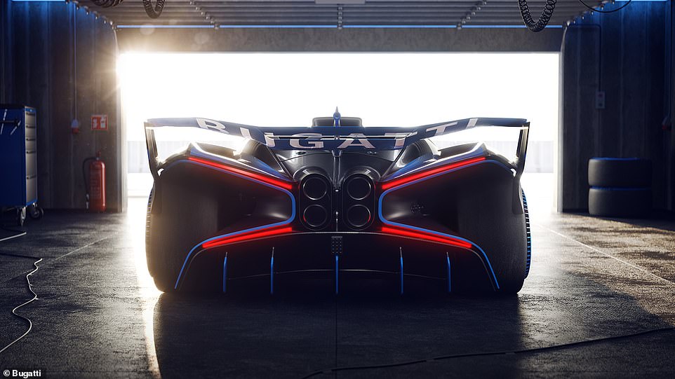 The quad exhaust pipes and X-shaped light cluster, combined with the huge wing and diffuser, give the Bolide an incredible rear-view stance