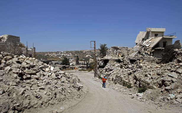 Rubble of destroyed houses in Bint Jbeil, Lebanon in 2007 following weeks of war with Israel