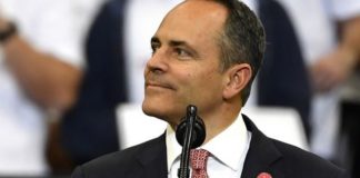 Former Kentucky Gov. Matt Bevin criticized for comments on pardon of convicted child rapist In this Nov. 4, 2019, file photo, Kentucky Gov. Matt Bevin looks out at the crowd during a campaign rally with President Donald Trump in Lexington, Ky. Bevin, who lost to Democrat Andy Beshear last month in a close race, is being criticized for comments he made during a Thursday radio interview about pardoning a man convicted of raping a young child. (AP Photo/Timothy D. Easley, File)