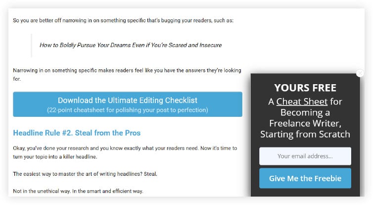 Example of a blog sidebar opt in form