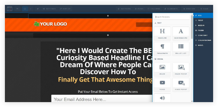 Example of the Clickfunnels drag and drop builder
